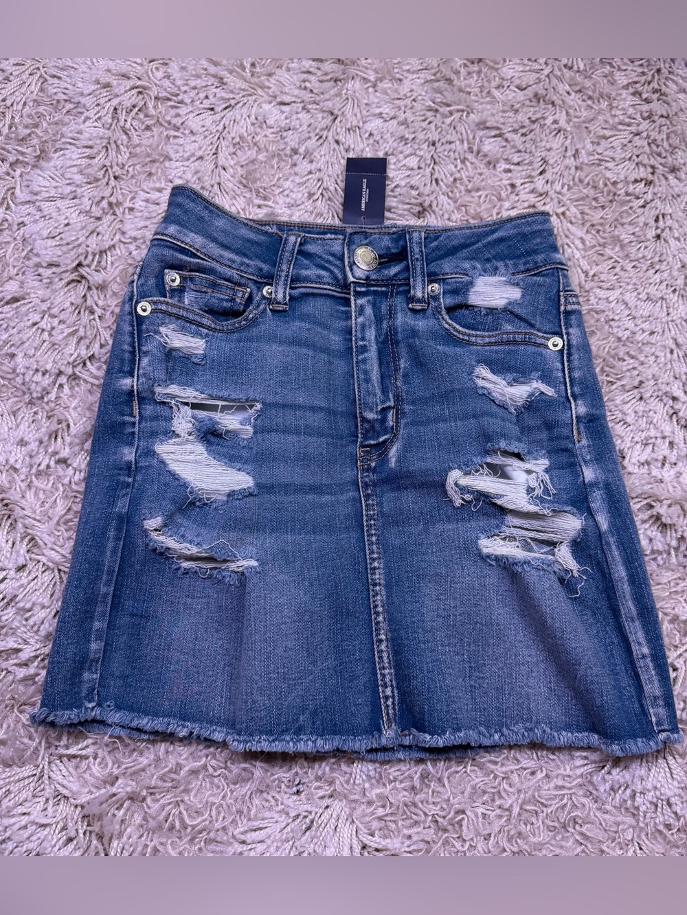 NWT American Eagle Next Level Stretch X Distressed Denim Mini Skirt 00